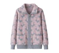 KIJSKKOPO Damen Strickjacke Aus Wolle für Ältere Damen, Graue Strickjacke mit Reverskragen Und Reißverschluss, Retro Muster, Geometrisches Design, mit Taschen, Elegant Und Warm, Größe Xs