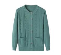 KIJSKKOPO Damen Strickjacke,Dünne Strickjacken für Senioren Mittleren Alters Und Ältere Menschen, Schwarzer Rundhalsausschnitt Mit Knopfleiste, Strickmantel Mit Rautengitter-Twist-Streifen, Kurze