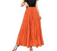 KIJSKKOPO Elastischer, Hoch Taillierter, Plissierter A Linien Maxirock Für Damen, Einfarbiger, Weit Geöffneter Schirmrock Im Vintage Orange Mit Großem Saum, Stilvoller, Eleganter Ballettrock Im B