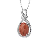 KIJSKKOPO Elegante, Ovale Halskette mit Anhänger aus Naturstein Im Eleganten Schliff, Zartes Schmuckstück aus Silber mit Zirkonia - Das Perfekte Accessoire Zum Muttertag, Geburtstag Oder Hochzeit