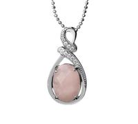 KIJSKKOPO Elegante, Ovale Halskette mit Anhänger aus Naturstein Im Eleganten Schliff, Zartes Schmuckstück aus Silber mit Zirkonia - Das Perfekte Accessoire Zum Muttertag, Geburtstag Oder Hochzeit