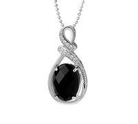 KIJSKKOPO Elegante, Ovale Halskette mit Anhänger aus Naturstein Im Eleganten Schliff, Zartes Schmuckstück aus Silber mit Zirkonia - Das Perfekte Accessoire Zum Muttertag, Geburtstag Oder Hochzeit