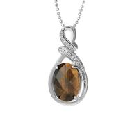KIJSKKOPO Elegante, Ovale Halskette mit Anhänger aus Naturstein Im Eleganten Schliff, Zartes Schmuckstück aus Silber mit Zirkonia - Das Perfekte Accessoire Zum Muttertag, Geburtstag Oder Hochzeit