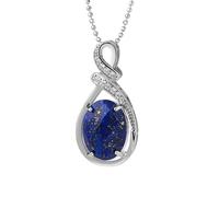 KIJSKKOPO Elegante, Ovale Halskette mit Anhänger aus Naturstein Im Eleganten Schliff, Zartes Schmuckstück aus Silber mit Zirkonia - Das Perfekte Accessoire Zum Muttertag, Geburtstag Oder Hochzeit