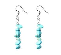 KIJSKKOPO Frauen Ohrringe,Boho Ohrringe Mit Naturstein Anhänger Chakra Reiki Energie Lange Fransenperlen Stein Tropfen Ohrhänger Für Damen Und Mädchen Edelstein Schmuck Blau Türkis