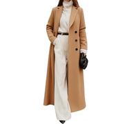 KIJSKKOPO Langer Wollmantel für Damen, Khakifarben, Doppelreihiger Blazer mit Fallendem Revers, Herbst Winter, Wollmischung, Eleganter Maxi Mantel, Stilvoller, Eleganter Arbeitsmantel mit Tasche,