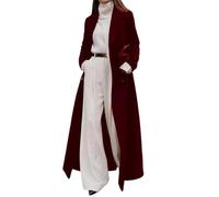 KIJSKKOPO Langer Wollmantel für Damen, Khakifarben, Doppelreihiger Blazer mit Fallendem Revers, Herbst Winter, Wollmischung, Eleganter Maxi Mantel, Stilvoller, Eleganter Arbeitsmantel mit Tasche,