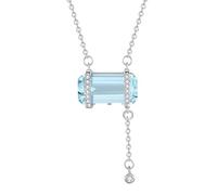 KIJSKKOPO Rechteckige Halskette mit Geburtsstein Aus 925Er Sterlingsilber, Eingelegter Weißer Zirkonia Im Schliff, mit Quastenanhänger, Verstellbare Halskette, Schmuck, Hochzeit, Geburtstag, Edels