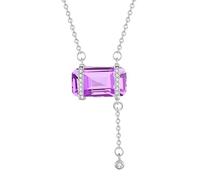 KIJSKKOPO Rechteckige Halskette mit Geburtsstein Aus 925Er Sterlingsilber, Eingelegter Weißer Zirkonia mit Quastenanhänger, Verstellbare Halskette, Schmuck, Hochzeit, Geburtstag, Edelsteingeschenk