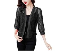 KIJSKKOPO Sommerlicher Bolero Cardigan Mit Transparentem Blattmuster Und Spitze für Damen, 3/4 Ärmel, Leichtes Modell Mit Offener Vorderseite, Eleganter, Kurzer Cardigan Mit Lochmuster Und Spitze,