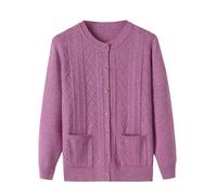 KIJSKKOPO Strickjacken für Damen,Dünne Strickjacke für Ältere Menschen Mittleren Alters Und Senioren, Schwarzer Rundhalsausschnitt Mit Knopfleiste, Strickmantel Mit Rautengitter-Twist-Streifen,