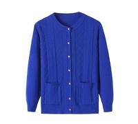 KIJSKKOPO Strickjacken für Damen,Dünne Strickjacke für Ältere Menschen Mittleren Alters Und Senioren, Schwarzer Rundhalsausschnitt Mit Knopfleiste, Strickmantel Mit Rautengitter-Twist-Streifen,