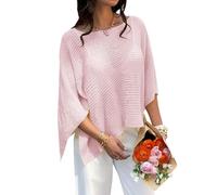 KIJSKKOPO Transparenter Damen Strickponcho, Ärmellos, Leicht, mit U Boot Ausschnitt, Locker Geschnitten, Ideal für Den Sommer, Perfekt für Strand, Freizeit und Freizeit. Rosa, Größe M