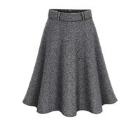 KIJSKKOPO Wollröcke Für Damen In Übergröße, Grau, Halbelastischer A Linien Minifaltenrock Für Herbst Und Winter, Leger, Für Die Arbeit, Büro, Kurz, Eleganter Skaterrock, Grau L