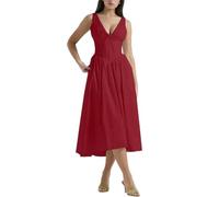 KIKIATA Emmelina Baumwoll-Korsett Sommerkleid 2024 Sommer Slim Strapse Langer Rock V-Ausschnitt Floral Korsett Kleid Schnüren Flowy Sommerkleid Maxikleid, rot, S