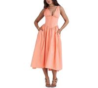 KIKIATA Emmelina Baumwoll-Korsett Sommerkleid 2024 Sommer Slim Strapse Langer Rock V-Ausschnitt Floral Korsett Kleid Schnüren fließendes Sommerkleid Maxikleid, Orange, S