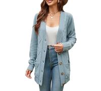 KILIG Strickjacke Damen Lang Grobstrick Cardigan Warm Winter Strickmantel Casual Sweater mit Taschen
