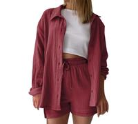 KILOXYEFRO Damen T-Shirt, Musselin Bluse, Elegant Tunics, Sommer T-Shirt, Kurzarm, Leinen, Knopf Bluse, Lange, Oversized, Casual für Leggings