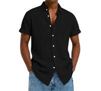 KILOXYEFRO Hemd Herren Kurzarm,Hawaii Outfit Herren,Neuer Cardigan Mit Reverskragen, Knopfleiste Und Kurzen Ärmeln, Strukturierter Oberfläche, Einfarbig, Modisches Oberteil (Black, S)
