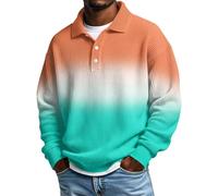 KILOXYEFRO Poloshirt Herren Polo Hemd Herren Langarmhemden Button-Down-Kragen Lässiges Lockeres Schnittmuster Mittelschweres Strukturiertes Strickoberteil Hemden Bügelfrei (Orange XL)