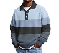 KILOXYEFRO Poloshirt Herren,Polo Hemd, Langarmhemden, Button-Down-Kragen, lässiges, lockeres Schnittmuster, mittelschweres, strukturiertes Strickoberteil Hemd Hell Blau (Light Blue, L)