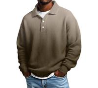 KILOXYEFRO Poloshirt Herren Polo Herren Langarmhemden Button-Down-Kragen Lässiges Lockeres Schnittmuster Mittelschweres Strukturiertes Strickoberteil Schwarzes Kurzarm Hemd (Khaki XXL)