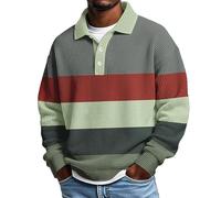 KILOXYEFRO Poloshirt Herren Polohemd Herren Langarmhemden Button-Down-Kragen Lässiges Lockeres Schnittmuster Mittelschweres Strukturiertes Strickoberteil Hemd Hell Blau (Grey XXXXL)