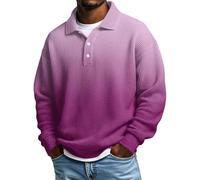 KILOXYEFRO Poloshirt Herren Polohemd Langarmhemden Button-Down-Kragen Lässiges Lockeres Schnittmuster Mittelschweres Strukturiertes Strickoberteil Freizeit Hemd (Purple S)