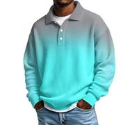 KILOXYEFRO Poloshirt Herren Poloshirts Langarmhemden Button-Down-Kragen Lässiges Lockeres Schnittmuster Mittelschweres Strukturiertes Strickoberteil Hemden Sportlich (Sky Blue XXL)