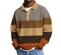 KILOXYEFRO Poloshirt Herren Schwarzes Poloshirt Herren Langarmhemden Button-Down-Kragen Lässiges Lockeres Schnittmuster Mittelschweres Strukturiertes Strickoberteil Hemd Hell Blau (Khaki S)