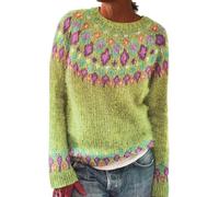 KILOXYEFRO Women's Knitted Isle Print Retro Sweater Casual Loose Crewneck Long Sleeve Lightweight Cropped Pullover Tops Kapuzenpullover Für Damen