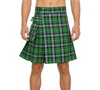 Kilt Herren Gothic Schottenrock Mittelalter Schottischer Tartan Knielang Halloween Faltenrock Rock Klassisch Traditionell Lederriemen Mit Ledergürtel Männer Grün M