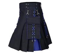 Kilt Herren Schottisch Rock Kariert Schottenrock Mittelalter Knielanger Kilt Wickelrock Kurz Schwarze Faltenrock Skirt Skater Minirock Röcke Schottischer Kilt Mit Taschen Streetwear Karnevals Kostüm