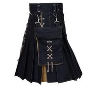 Kilt Herren Schottisch Rock Kariert Schottenrock Mittelalter Knielanger Kilt Wickelrock Kurz Schwarze Faltenrock Skirt Skater Minirock Röcke Schottischer Kilt Mit Taschen Streetwear Karnevals Kostüm