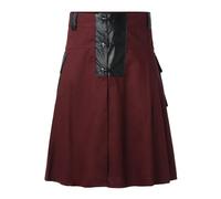 Kilt Herren Schottisch Schwarz Schottenrock Mit Tasche Männer Rock Gothic Mode Schottischer Taschenröcke, Bequeme Highland Ledergürtel Skater Streetwear