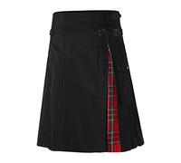Kilt Herren Schottisch Schwarz Schottenrock Mit Tasche Männer Rock Schottischer Klassischer Rock, Bequeme Highland Ledergürtel Skater Streetwear