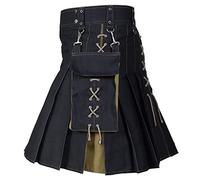 Kilt Herren Schwarz Schottenrock Männer Kurzer Schottisch Rock Mit Tasche Individualität Kilt Klassischer Traditioneller Faltenrock Schottland Rock Gothic Mode Schottischer Party Schottenrock