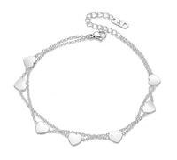 Kim Johanson® Damen Edelstahl Armband *Love* in Silber, Gold & Roségold | Mehrreihige Armkette mit 7 Herz Anhängern | Frauen Boho Schmuck | Wasserfest | Heart Armschmuck | Verstellbar | Schmuckbeutel