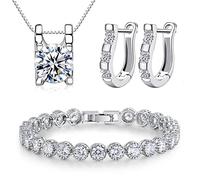 KIM JOHANSON® Damen Schmuckset *Jana* in Silber I Halskette mit Anhänger aus 925 Sterling Silber I Ohrringe aus Edelstahl I Armband rhodiniert I Mit weißen Zirkonia I Wasserfest inkl. Schmuckbeutel
