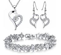 Kim Johanson Damen Schmuckset *White Heart* in Silber I Halskette mit Anhänger & Ohrringe aus Edelstahl I Armband rhodiniert I Mit weißen Kristallen besetzt inkl. Schmuckbeutel