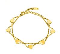 Kim Johanson Edelstahl Damen Armband *Heart* in Silber, Gold & Roségold | Armkette mit 7 Herzen | Boho Schmuck | Verstellbar inkl. Schmuckbeutel (Gold)