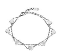 Kim Johanson Edelstahl Damen Fußkettchen *Heart* in Silber, Gold & Roségold | Fußkette mit 7 Herzen | Boho Schmuck | Verstellbar inkl. Schmuckbeutel (Silber)