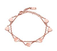Kim Johanson Edelstahl Damen Fußkettchen *Heart* in Silber, Gold & Roségold | Fußkette mit 7 Herzen | Boho Schmuck | Verstellbar inkl. Schmuckbeutel (Roségold)