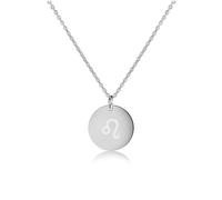 Kim Johanson Edelstahl Damen Halskette *Zodiac* in Silber | Horoskop Kette mit rundem Anhänger | Sternzeichen | Boho Schmuck | Verstellbar inkl. Schmuckbeutel (Löwe 23.07. - 23.08.)