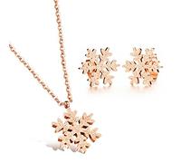 Kim Johanson Edelstahl Damen Schmuckset "Schneeflocke" Halskette mit Anhänger & Ohrringe in Roségold inkl. Schmuckbeutel