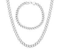 KIM JOHANSON® Edelstahl Herren Panzerkette Set in Silber | Armband und Halskette | Breite Kette für Männer | Wasserfest | Dicke Armkette | 6mm Breit | Verschiedene Längen | Massive Silberkette (55 CM)