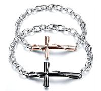 Kim Johanson Edelstahl Pärchen Armbänder * Kreuz* in Silber, Roségold & Schwarz | Schmuck mit Herz | Paar Armband | Geschenk für Paare mit Gravur | Wasserfest | BFF | Verstellbar inkl Schmuckbeutel