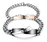 Kim Johanson Edelstahl Pärchen Armbänder *Love* in Silber, Roségold & Schwarz | Schmuck mit Herz | Paar Armband | Geschenk für Paare mit Gravur | Wasserfest | BFF | Verstellbar inkl Schmuckbeutel