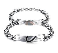 Kim Johanson Edelstahl Pärchen Armbänder *Real Love* in Silber, Roségold & Schwarz | Schmuck mit Herz | Paar Armband | Geschenk für Paare mit Gravur | Wasserfest | BFF | Verstellbar inkl Schmuckbeutel