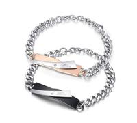 KIM JOHANSON® Edelstahl Pärchen Armbänder *The Big Love* in Silber | Schmuck für Sie & Ihn | Paar Armketten | Geschenk für Paare | Wasserfest | Mit Gravur | Liebe | Verstellbar inkl. Schmuckbeutel